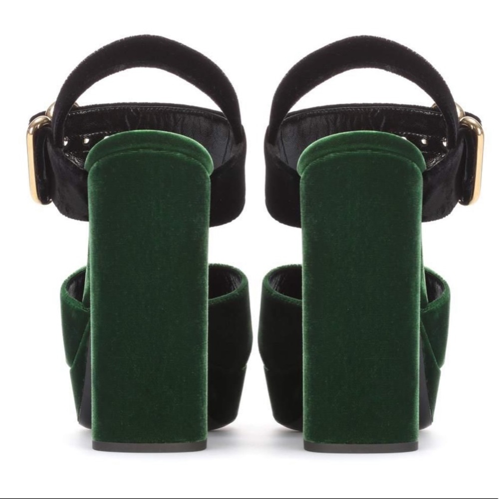 PRADA
Velvet Platform Sandals In Green/Black 391/2 - Picture 2 of 16